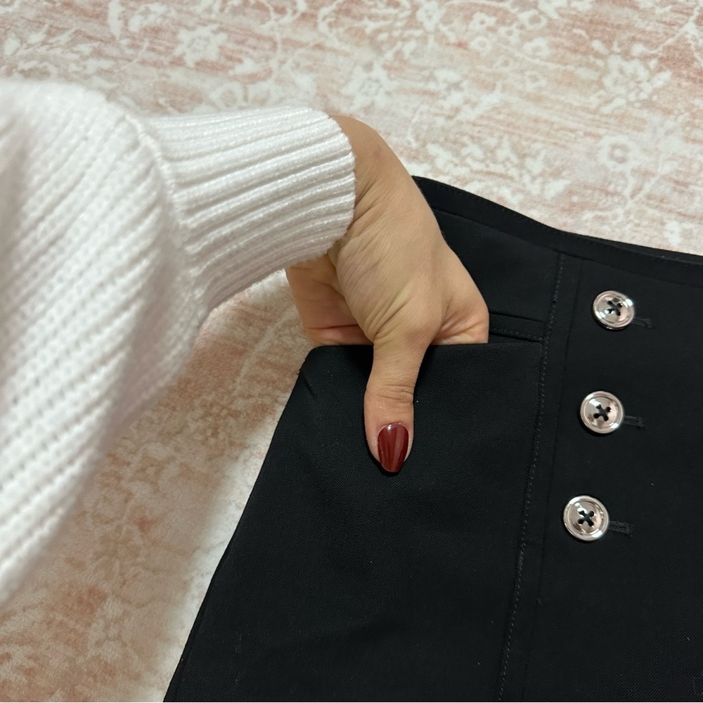 WHBM Black Mini Skirt with Buttons - Picture 4 of 9